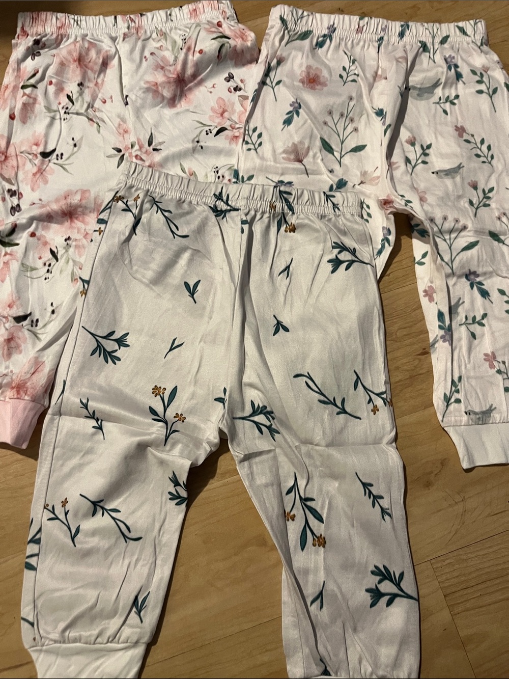 Floral Baby Jogger Pants Trio - White with Pink & Green Prints